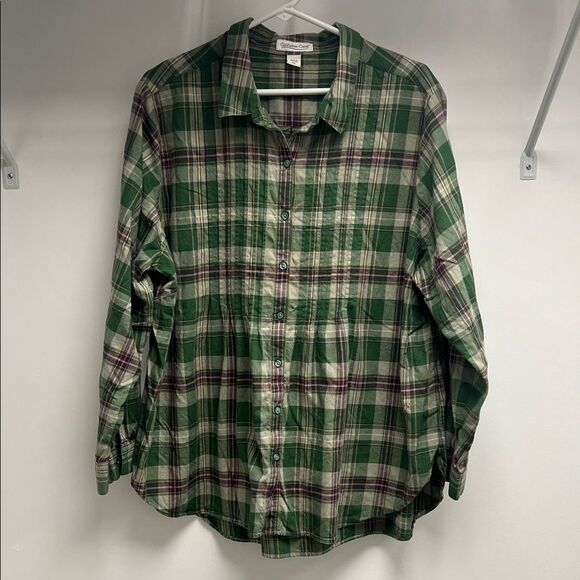 Coldwater Creek Green and Purple Checkered Shirt - Picture 1 of 5